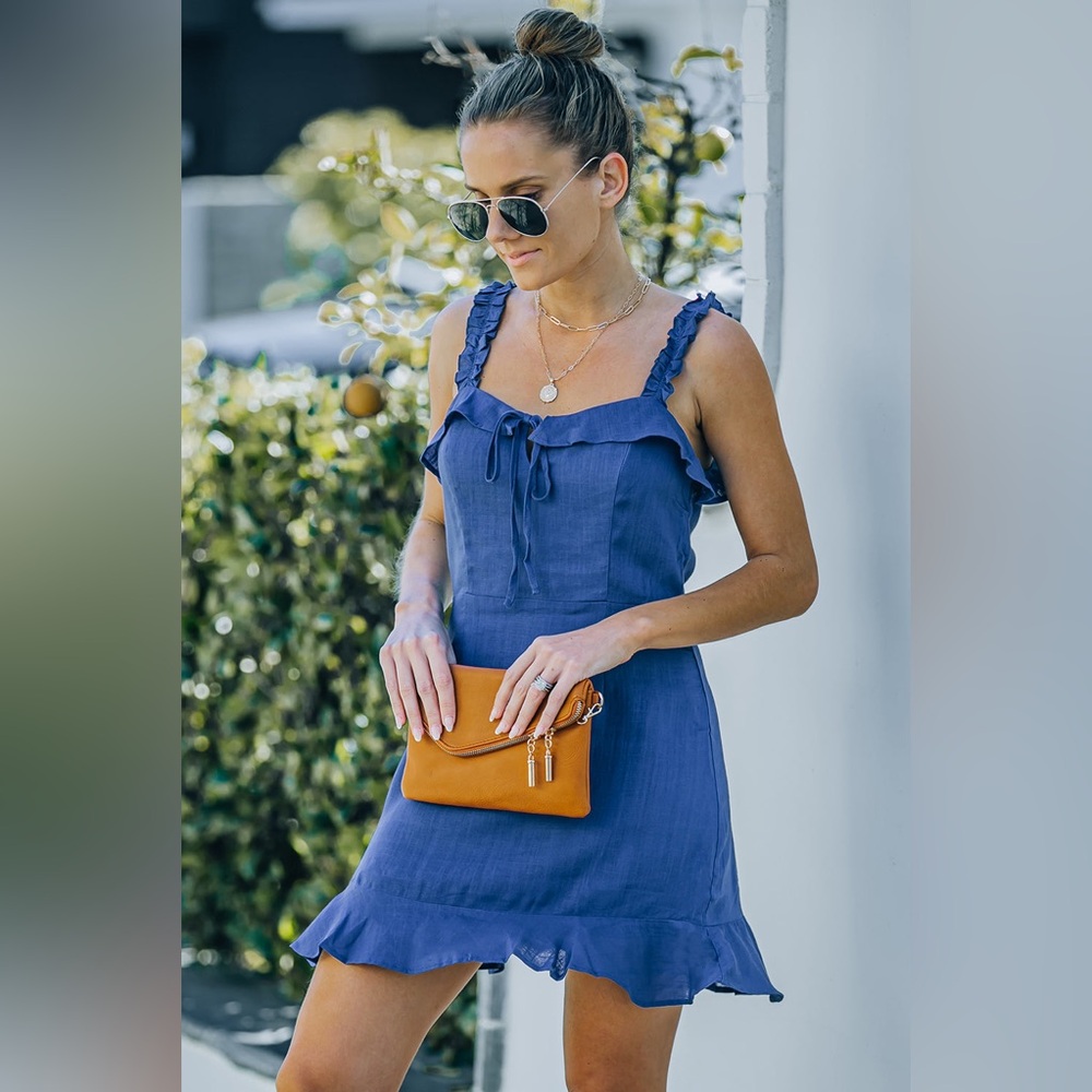 Blue Ruffle Mini Dress